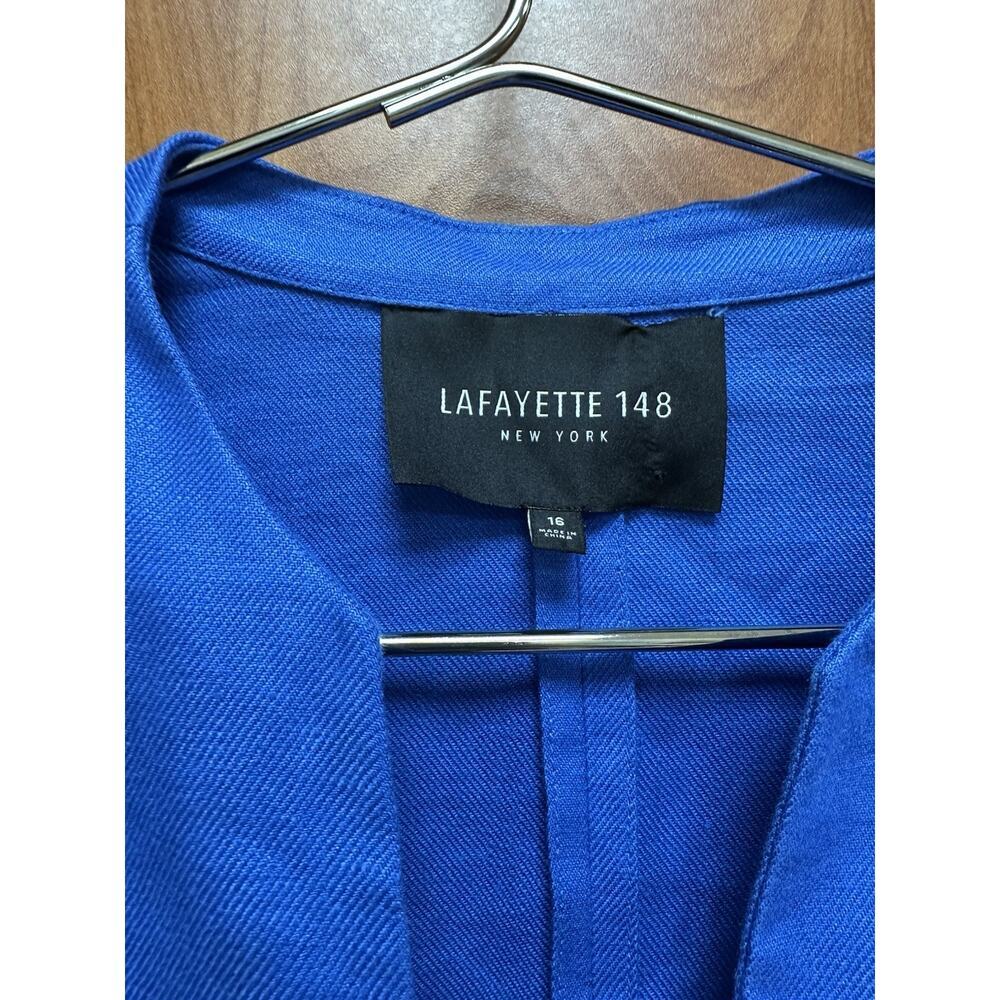 LAFAYETTE 148 Women's Sz 16 Royal Blue Linen Blazer Jacket Coastal Quiet Luxury - Picture 4 of 8